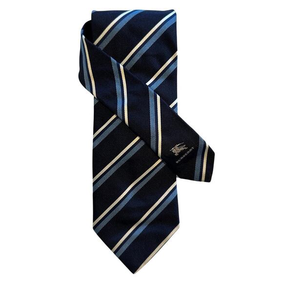 Burberry London Navy Royal White Striped Silk Tie - Picture 1 of 7